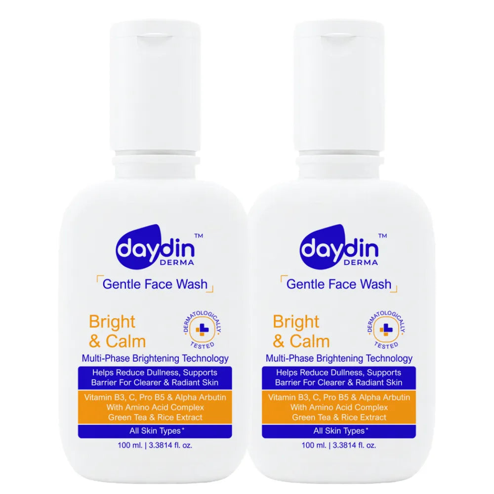 Two bottles of daydin Derma Gentle brightening Face Wash on a white background