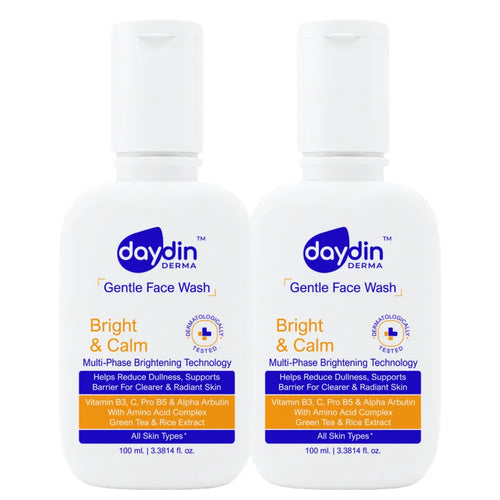 Two bottles of daydin Derma Gentle brightening Face Wash on a white background